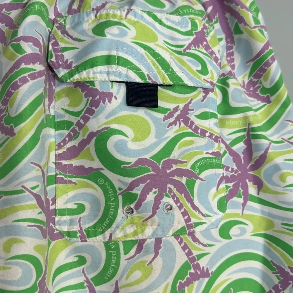 Vineyard Vines Swim Trunks Mens XL Shorts Chappy Purple Green Palm Tree 7”